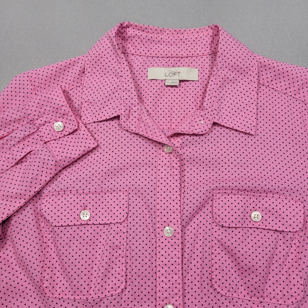LOFT Pink Polka Dot Long Sleeve Button Down Shirt Small 299811